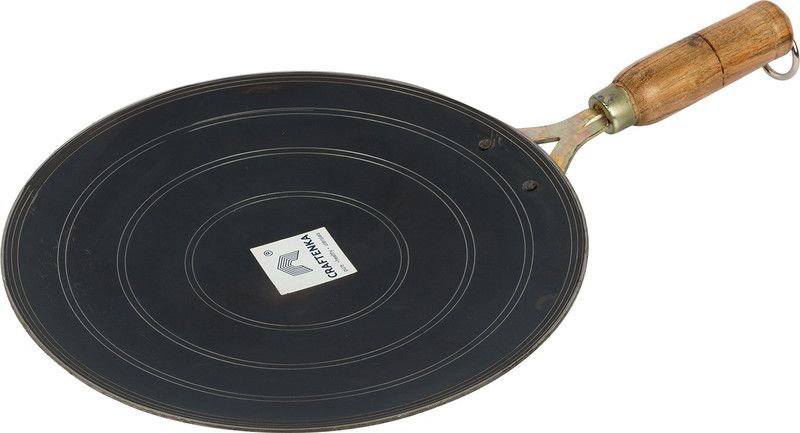 Craftenka Traditional Iron Concave Roti Tawa 10.5 Inch with Wooden Handle Tawa 26 cm diameter  (Iron)