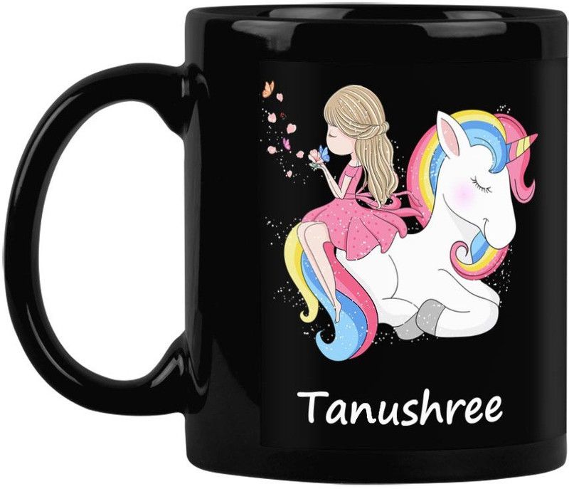 Furnish Fantasy Ceramic Coffee - Best Birthday Gift for Daughter, Sister, Gift for Kids, Return Gift - Color - Black Patch, Name - Tanushree Ceramic Coffee Mug  (350 ml)