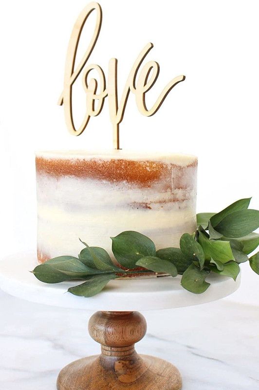 Whittlewud Pack of 10 Wooden Love Cake Topper, (5.75Inches Wide x 5Inches Tall) Wedding Anniversary Valentine Cake Topper, Script Cake Topper Cake Topper  (Beige Pack of 10)