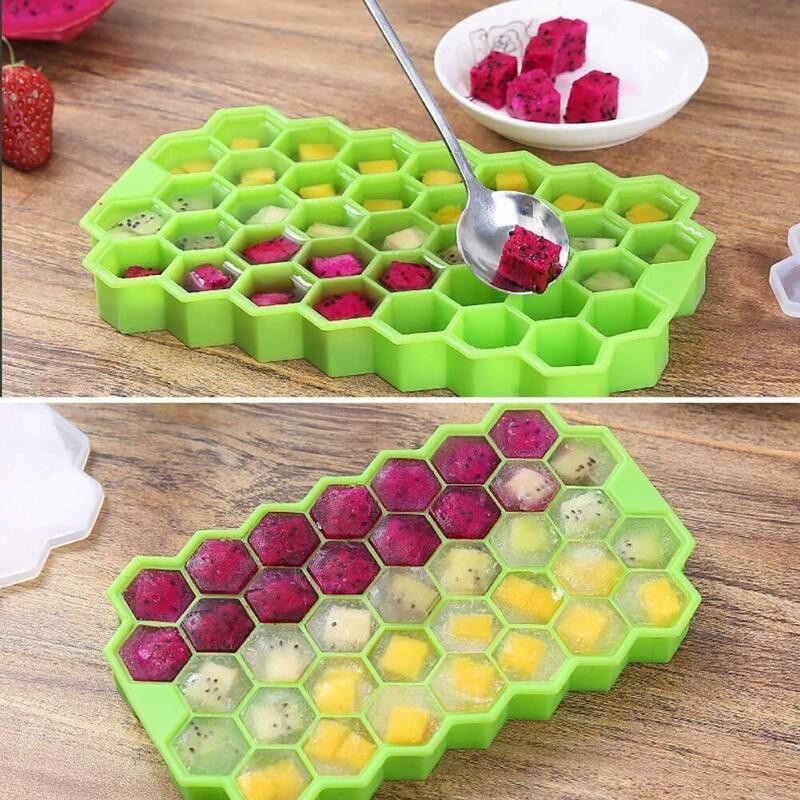 JMALL ™Silicone Honeycomb Ice Cube Tray 37 Cubes with Removable Lids Silica Ice Cube Green Silicone Ice Cube Tray  (Pack of1)