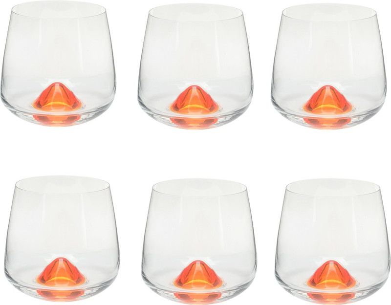 Bohemia Crystal (Pack of 6) Island Glass Set Whisky Glass  (310 ml, Glass, Orange)