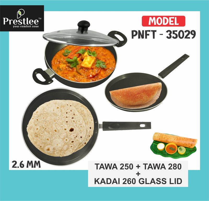 Sabari Prestle PNFT-35029-280,260,250/2.6/Non-Stick Coated Cookware Set/Tawaset/Kadai Tawa 26 cm diameter  (Aluminium, Non-stick)