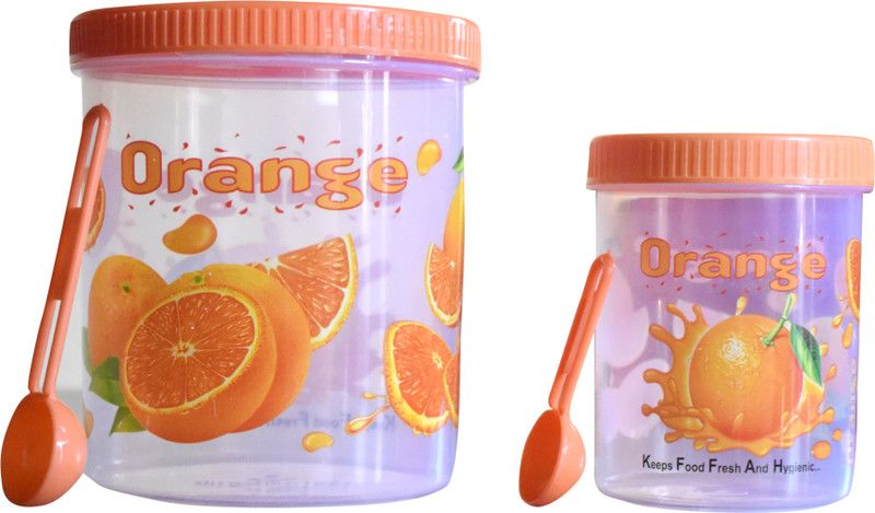 My Shopee Plastic Jars Printed Orange use for home Kitchen, Different size jars 1500 ml - 500 ml Plastic Tea Coffee & Sugar Container  (Orange)