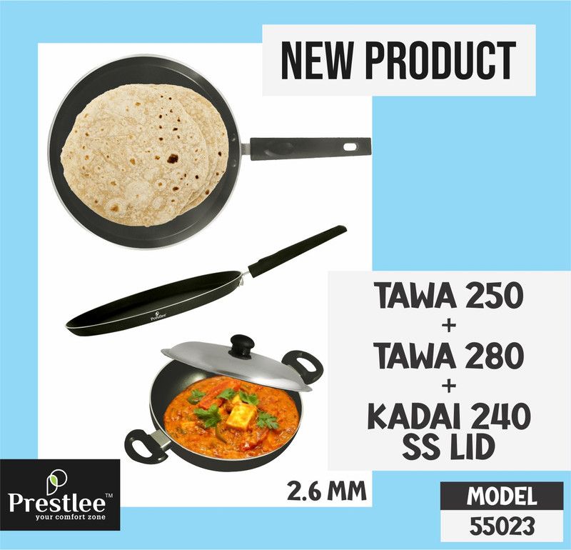 Sabari Prestle PNFT-55023 Non-Stick Coated Cookware Set/kadai combo offer/nonstick pan Tawa 24 cm diameter  (Aluminium, Non-stick)