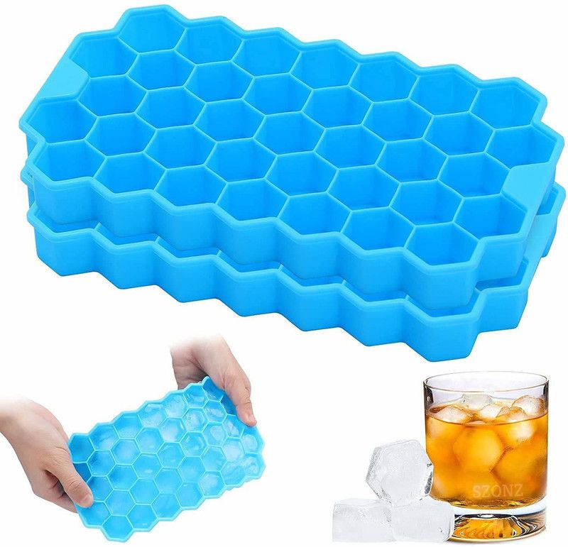 Afpin Flexible Honeycomb Shape Ice Cube Tray Mould Chocolate Cake Maker Kitchen Blue Silicone Ice Cube Tray  (Pack of1)