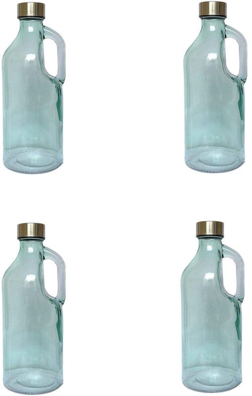 SkyKey Glass Water Bottle Air Tight Round Cap Freeze Safe Light Green- (4 Pcs) 1100 ml Bottle  (Pack of 4, Green, Glass)