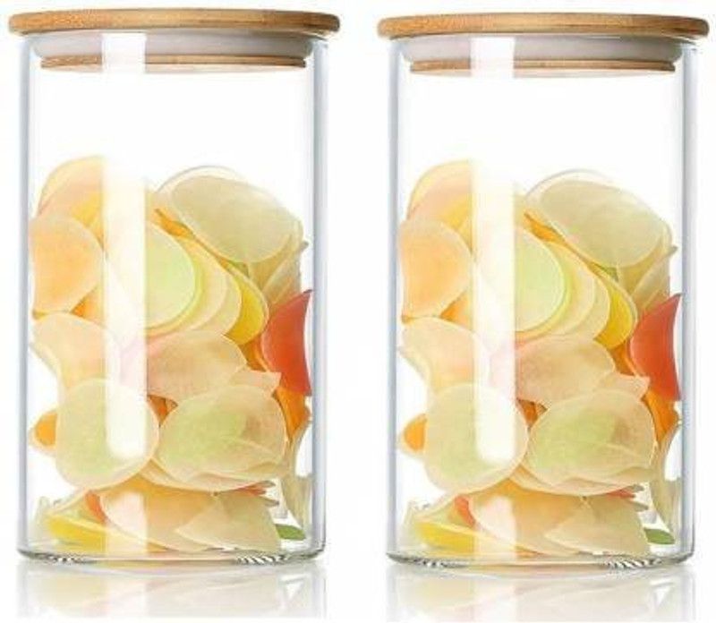 GTR 1050 ml Kitchen Storage Borosilicate Glass Jar And Container, Air Tight Bamboo Wooden Lid Container, Transparent - 1050 ml Glass Cereal Dispenser (Pack of 2, Clear) - 1050 ml Glass Cereal Dispenser  (Pack of 2, Clear)
