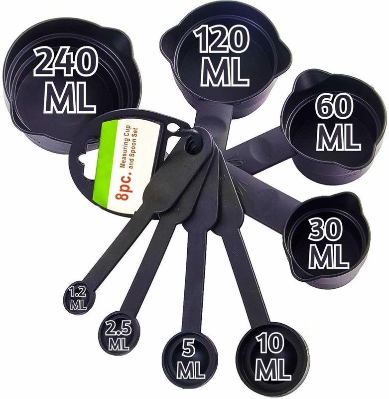 PRAXIS Measurement Measuring Cups And Spoons Set 8 Pcs Plastic Measuring Spoon Set Measuring Cup Set  (20 ml)