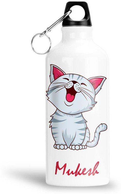 Furnish Fantasy Cute Cat Aluminium 750ml Water Bottle - Best Happy Birthday Gift, Mukesh 750 ml Bottle  (Pack of 1, White, Aluminium)