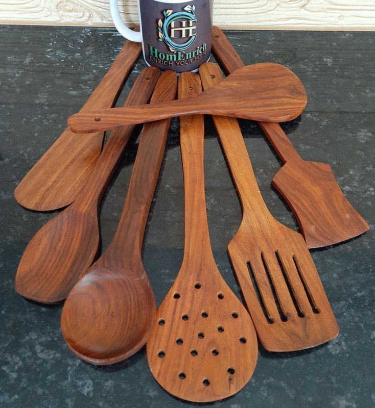 HomEnrich Cooking Spoons | Baking Spoons | Ladle | Spatula | Wood Ladle | Wood Spatula | Wood Spoons | Wooden Spatula | Wooden Ladle Kitchen Tool Set  (Brown, Cooking Spoon, Baking Tools, Spatula)