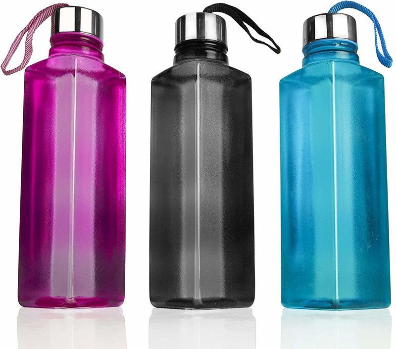 yubix Water bottle set for Fridge, Office, Sports, School, Gym, Yoga | 1 Ltr 1000 ml Bottle  (Pack of 3, Black, Pink, Blue, Plastic)