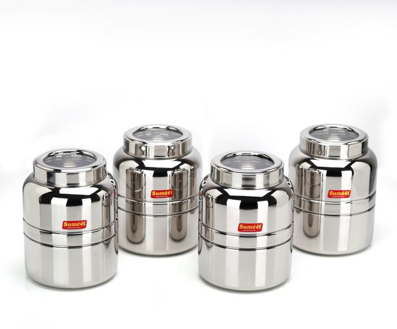 Sumeet Steel Utility Container - 2000 ml  (Pack of 4, Silver)