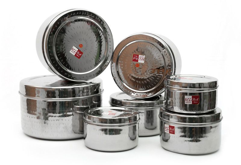 KCL Steel Grocery Container - 4000 ml, 1500 ml, 2500 ml, 3000 ml, 3500 ml, 5000 ml, 2000 ml  (Pack of 7, Silver)