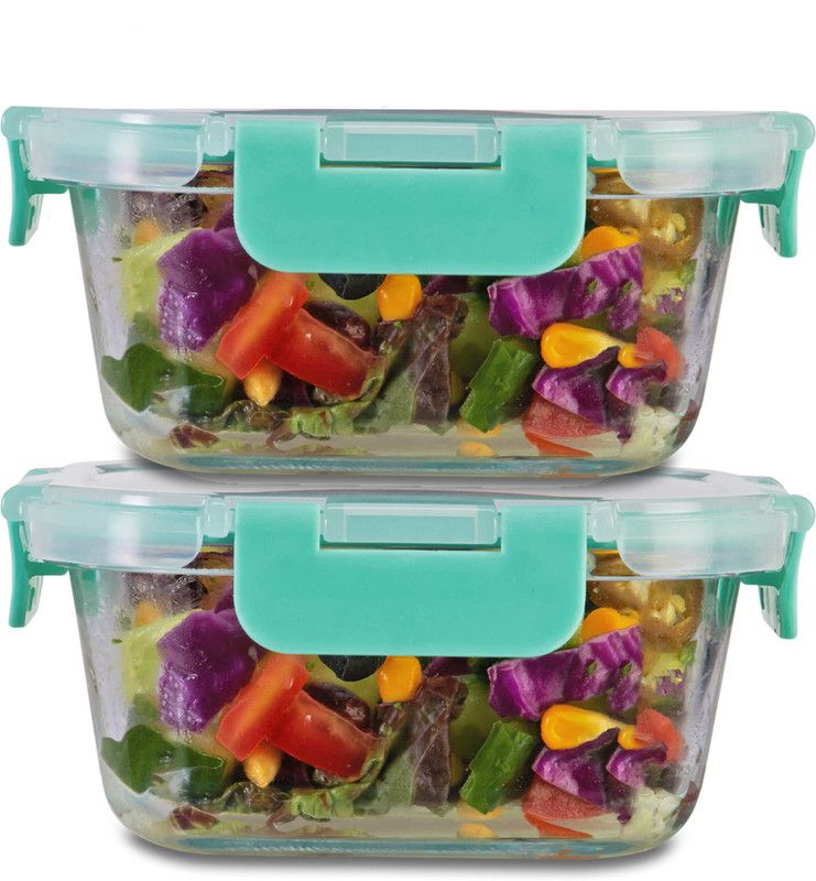 Allo FoodSafe 520ml Square Glass Food Storage Container with Break Free Detachable Lock | 450°C Oven Safe Microwave Safe | High Borosilicate | Leak Proof | Set of 2 - 520 ml Glass Utility Container  (Clear)