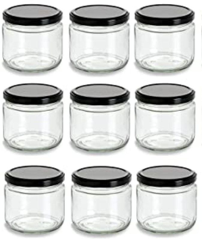 TREE LINIEN 350 ML Salsa Classic Diamond Glass Cake Jar (Set of 10, Royal Black Lid) - 350 ml Glass Cookie Jar  (Pack of 10, Black)