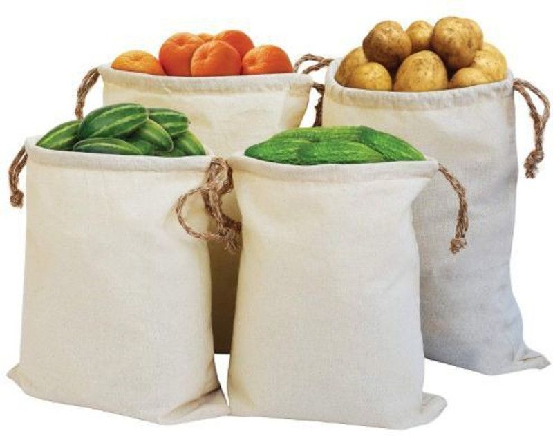 INKULTURE Vegetables Bags for Refrigerator - Eco-Friendly, Washable, Reusable - Set of 4 (2L) Pack of 4 Grocery Bags  (White)