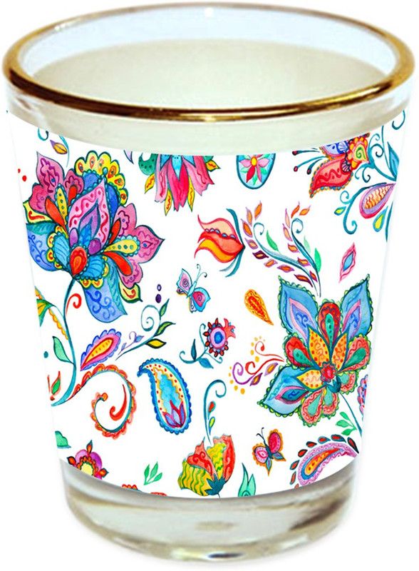 Sri Sai Shopping vodka shot glass multicolor floral design with golden rim for home and bar accessories 40ml (style-10346) Glass Shot Glass  (40 ml, Glass, Multicolor)