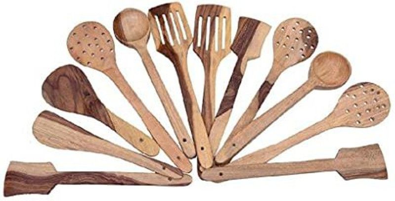 IQRA ENTERPRISES Kitchen-Tool-Set Wooden Made Serving Cooking Multipurpose Kitchen Tool Set- Pack Of 12 Brown Kitchen Tool Set  (Brown, Cooking Spoon)