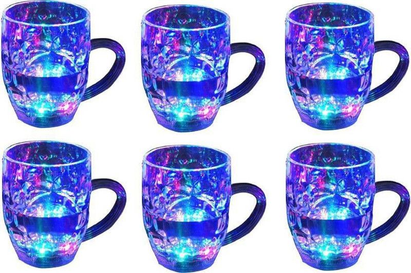 Glow in The Dark LED Light Color Changing with Handle Plastic Coffee Mug  (250 ml, Pack of 6)
