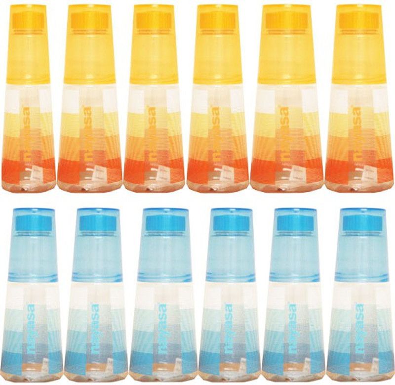 NAYASA glass bottle 1000 ml Bottle  (Pack of 12, Blue, Orange, Plastic)