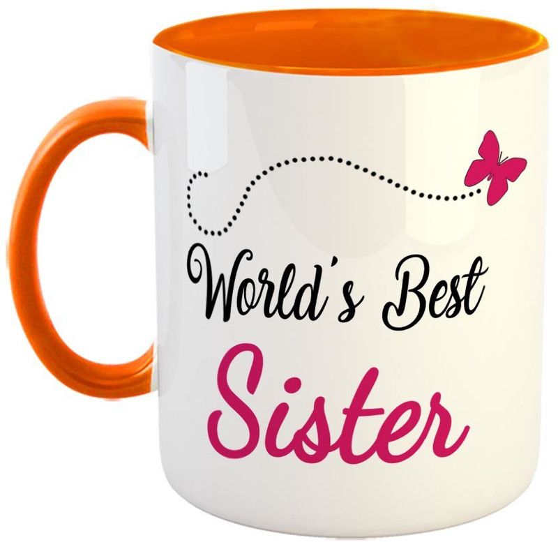 FABTODAY World's Best Sister Coffee - Best Gift for Sister on Birthday - Color - Orange Ceramic Coffee Mug  (350 ml)