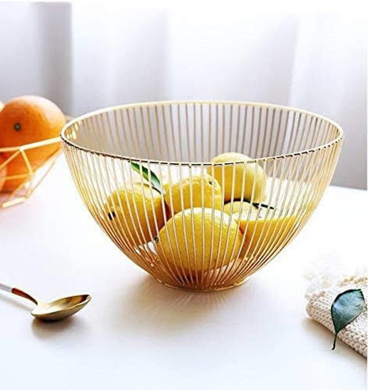 SIRAAJ&SONS Metal Fruit Basket, Fruit Bowl, Fruit and Vegetable Storage, Round Fruit Baskets Iron Fruit & Vegetable Basket  (Gold)