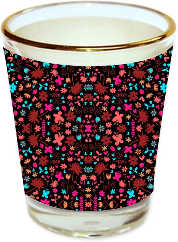 Sri Sai Shopping vodka shot glass multicolor floral design with golden rim for home and bar accessories 40ml (style-10520) Glass Shot Glass  (40 ml, Glass, Multicolor)