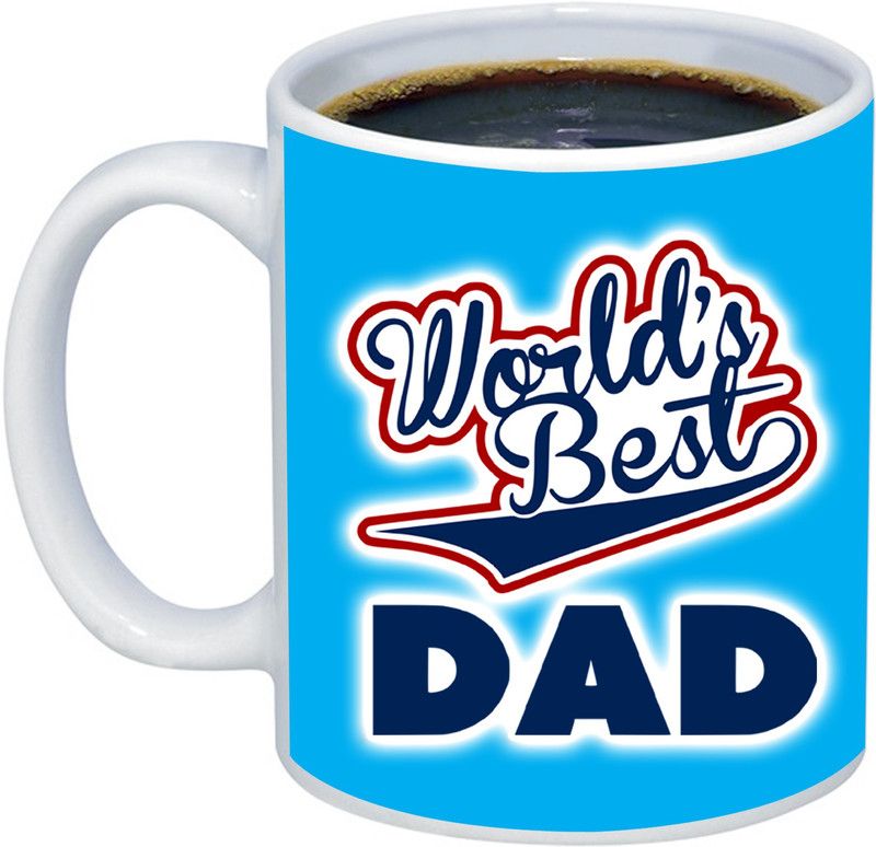 ADITI Designs World Best DAD on Blue background theme Ceramic Coffee Mug  (350 ml)
