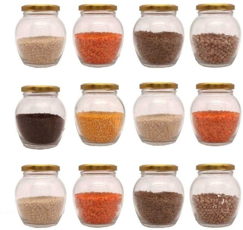 KAMALSHREE - 400 ml Glass Honey Jar  (Pack of 12, Brown, Clear)