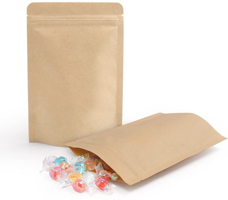 DEERA Standee Ziplock Reusable Airtight - 120mmX200mm (250gm) - BROWN KRAFT Paper Storage Pouch  (Pack of 100)