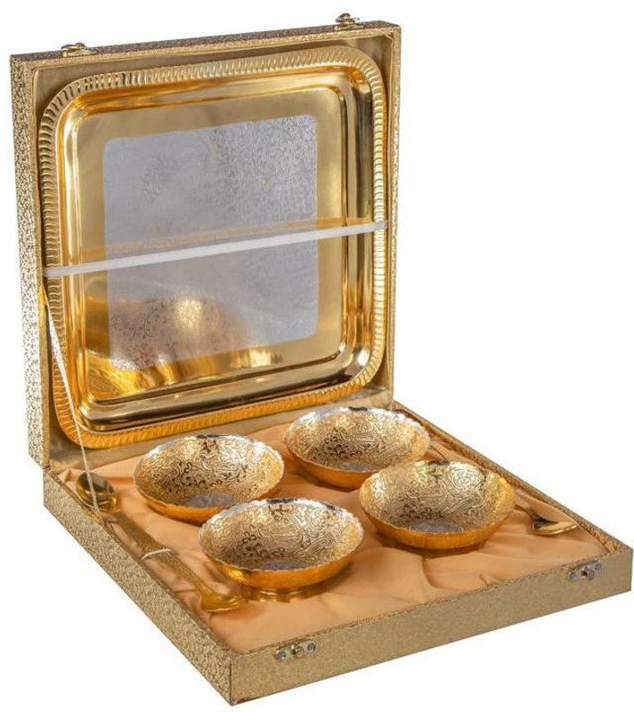 INTERNATIONAL GIFT German Gold Peacock Bowl With Tray And Spoon With Royal Luxury Velvet Box Packing And Beautiful Carry Bag Used For Dry Fruit Sweets And Home Décor Bowl Serving Set  (Pack of 1)