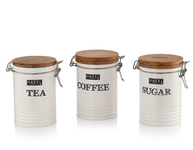 HAZEL Iron Tea Coffee & Sugar Container - 1110 ml, 1110 ml, 1110 ml  (Pack of 3, White)