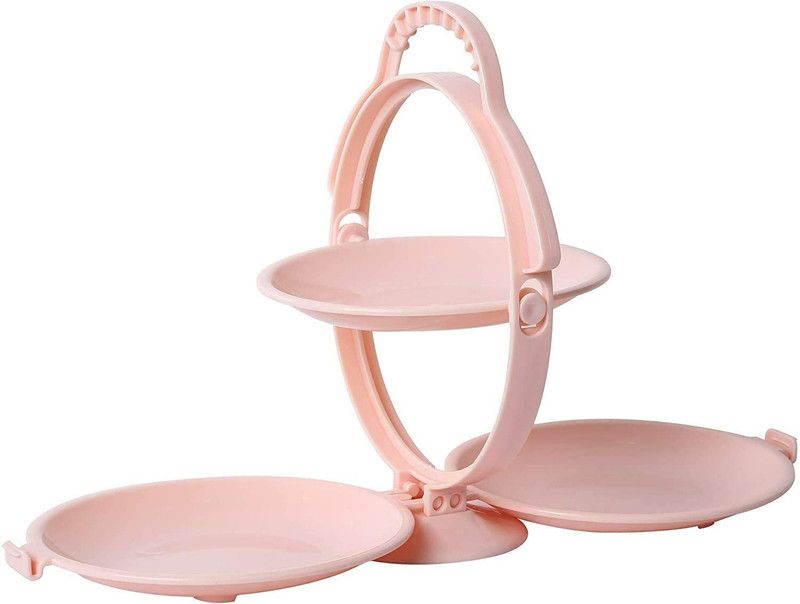 SOCHEP 3-Plate Fruit Basket, Mirror Shape Rotating Fruit Tray, for Dining Table Plastic Fruit & Vegetable Basket  (Multicolor)