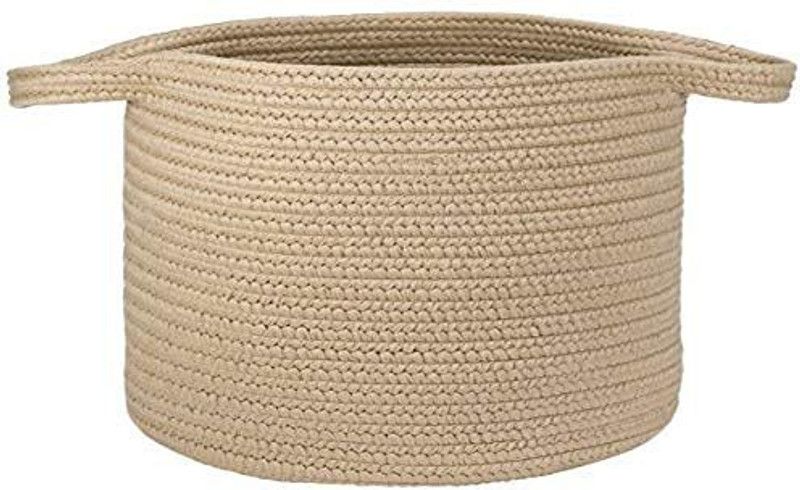 Point Shoppy Jute Handcrafted Round Woven Cotton Basket Handmade (with Handle) (Light -Beige) (10x10 Inch) Storage Basket  (Pack of 1)