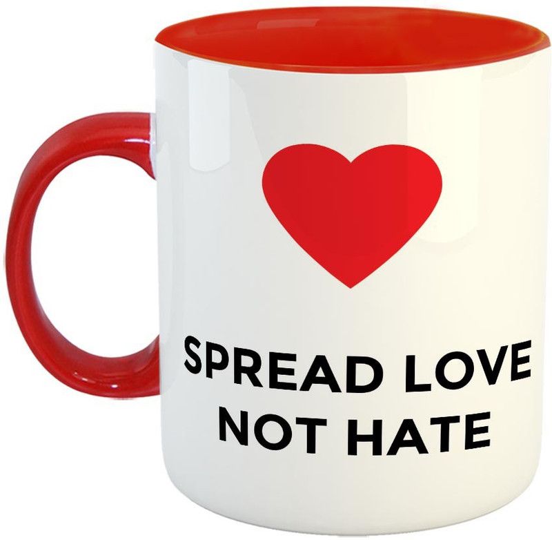 FABTODAY Spread love not hate Coffee - Best Gift for Husband, Boyfriend, Girlfriend, Wife, Valentines Day - Color - Red (0581) Ceramic Coffee Mug  (350 ml)