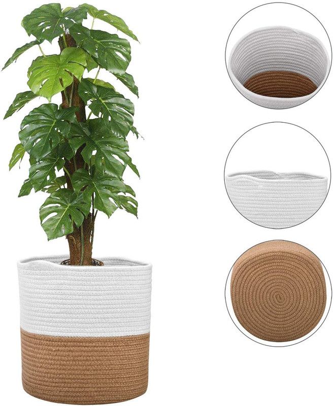 LUXE HOME INTERNATIONAL Lx_Jute_Basket_White & Brown_3 PC Storage Basket  (Pack of 3)