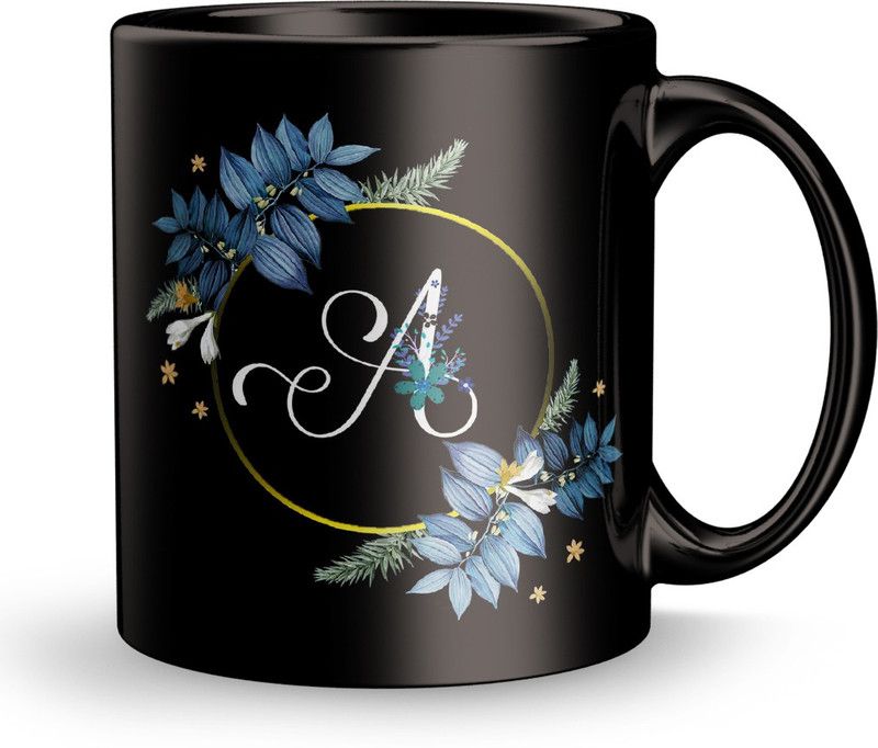 Fifth and Moon Letter A Floral Background Design Printed Ceramic Coffee Mug  (310 ml)