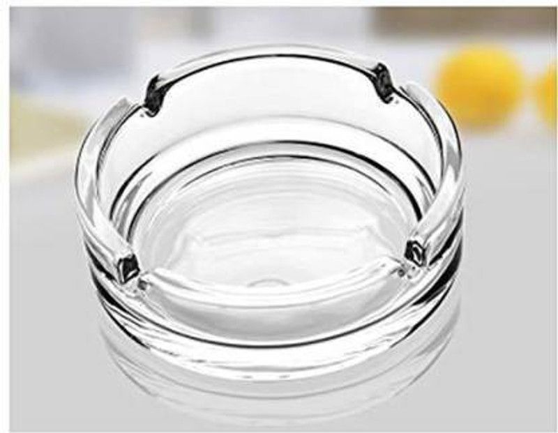 MADHAV Round Shape Solid Ash tray Clear Glass Ashtray  (Pack of 1)