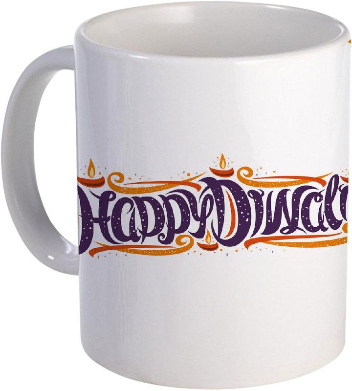 COLOR YARD happy diwali design with text design on Ceramic Coffee Mug  (320 ml)