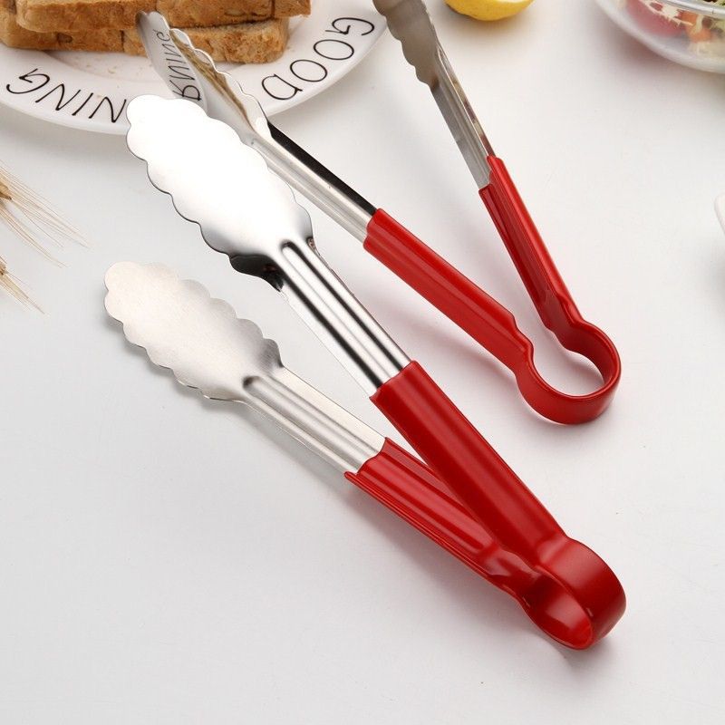 MobFest Kitchen Tongs Non-Stick Heavy Duty Stainless Steel BBQ Tongs for Cooking Serving Grilling with Silicone Handle Coating, (Pack of 1) 23 cm Utility Tongs  (Pack of 2)