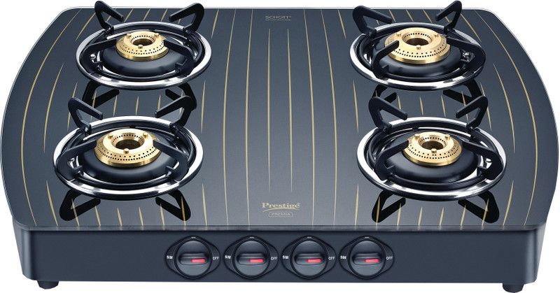 Prestige Premia Glass, Aluminium Manual Gas Stove  (4 Burners)