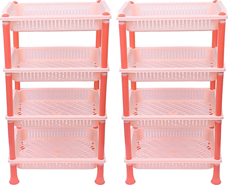 KUBER INDUSTRIES Fruits/Vegetables Kitchen Rack Plastic Plastic 2 Pieces 4 Layer Multi-purpose Kitchen Storage Basket Rack (Beige)-CTKTC13281