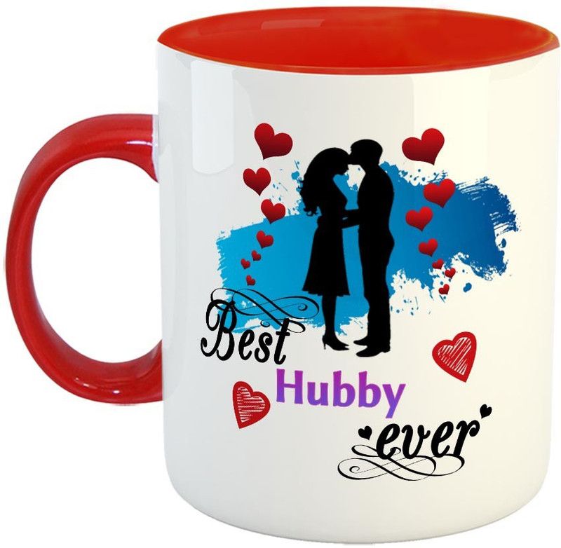 FABTODAY Best Hubby Ever Coffee - Best Valentine Gift for Husband - Color - Red Ceramic Coffee Mug  (350 ml)