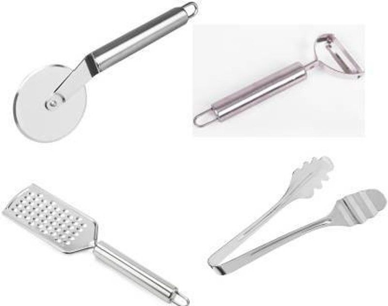 Wishful utensilio Pizza Cutter , Cheese Garter , Multi Pick Tong and Peele Kitchen Tool Set  (Peeler, Cutter, Tong, Crusher)