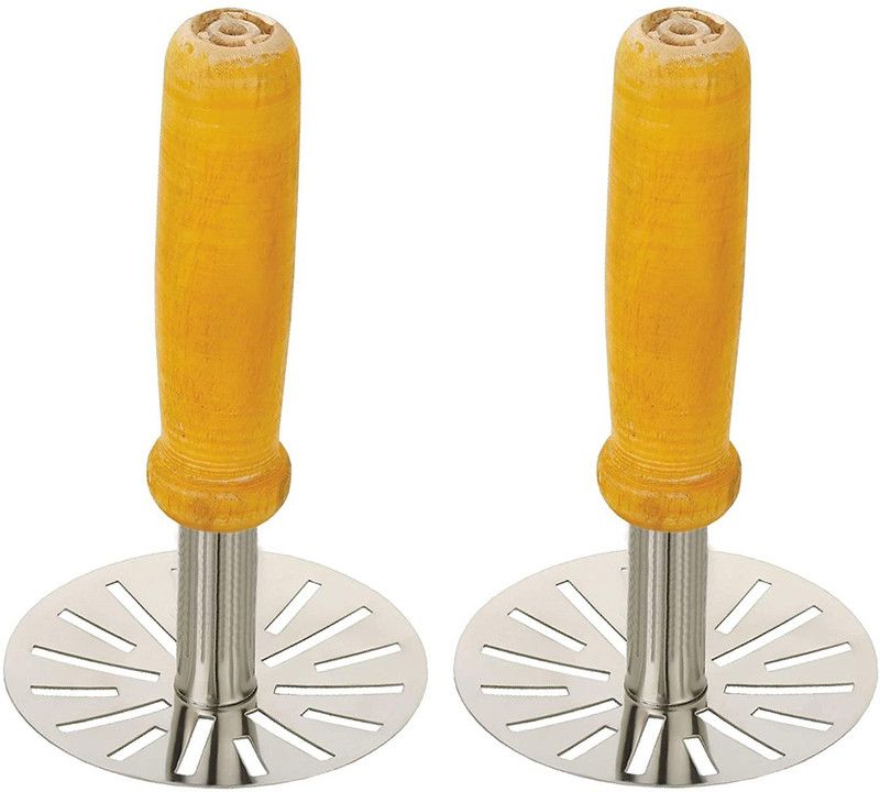 Velofeil VFL11 Wooden Handle Round Pav Bhaji Masher Potato and Vegetables Crusher (2 Pcs) Stainless Steel Masher  (Pack of 2)