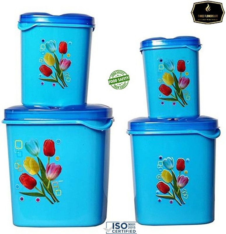 THREE FLOWERS LRT - 3000 ml Plastic Grocery Container  (Pack of 4, Multicolor)