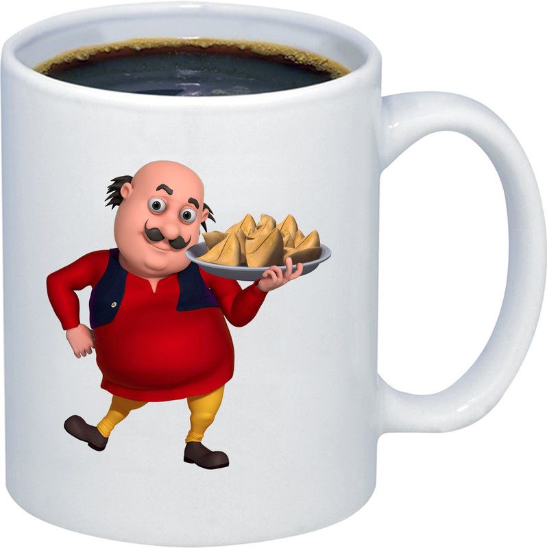 ADITI Designs Motu samosa on transparent background theme Ceramic Coffee Mug  (350 ml)