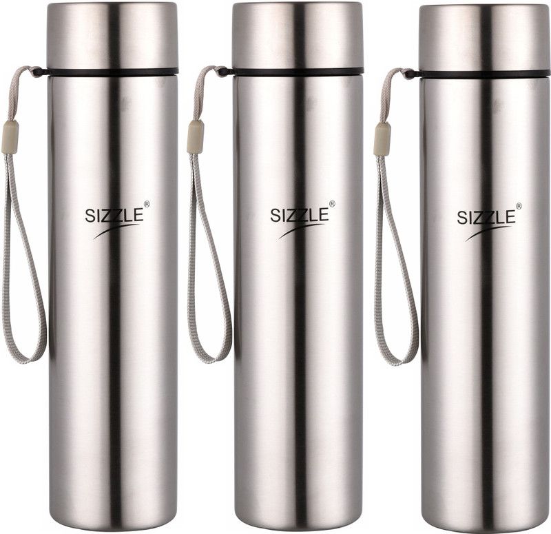Sizzle Stainless Steel Leak Proof Fridge Water Bottle 550 ml Bottle  (Pack of 3, Silver, Steel)
