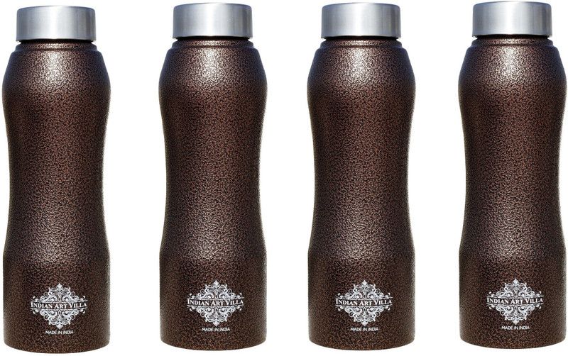 IndianArtVilla Set Of 4 ,Steel Bottle Ergonomic Design With Steel Cap,Antique Copper 750 ml Bottle  (Pack of 4, Brown, Steel)
