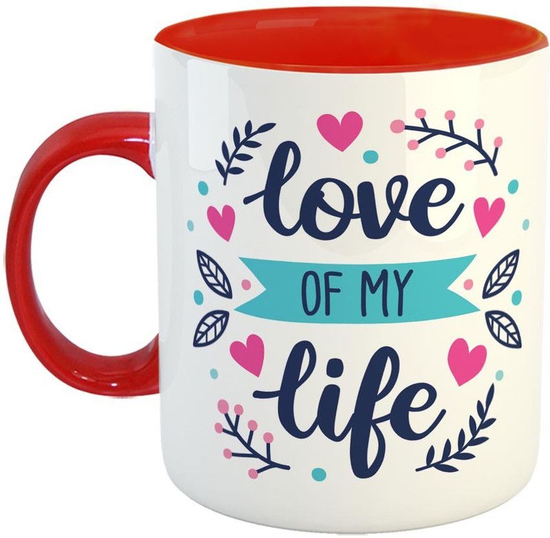 FABTODAY Love of My Life Coffee - Best Valentine Gift for Husband and Boyfriend Girlfriend Wife - Color - Red Ceramic Coffee Mug  (350 ml)